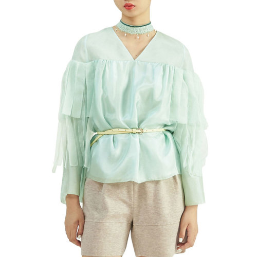 nisiss/怡夕飘带饰拼接V领上衣女装定制n181af07-171