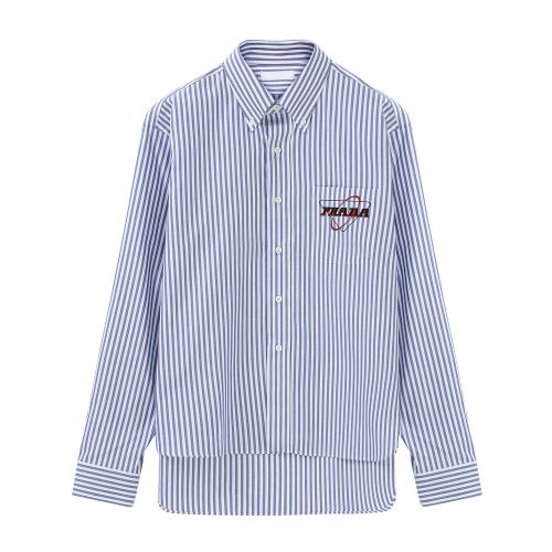 PRADA/普拉达 藏蓝色 男士品牌标识印花条纹长袖衬衫 UCN274_1WD9_F0216_S_201