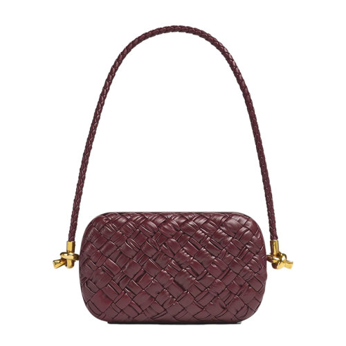 Bottega Veneta/葆蝶家 22新款 女士巴罗洛紫色羔羊皮编织图案黄铜饰面磁扣开合单肩手提包717623V2H412250