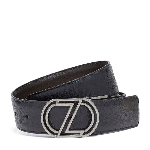 Z Zegna 经典Z字标识黑色微粒面小牛皮配深棕色光滑小牛皮双面腰带小牛皮腰带 男士腰带/皮带 J1107C-BMRA1B-NTM