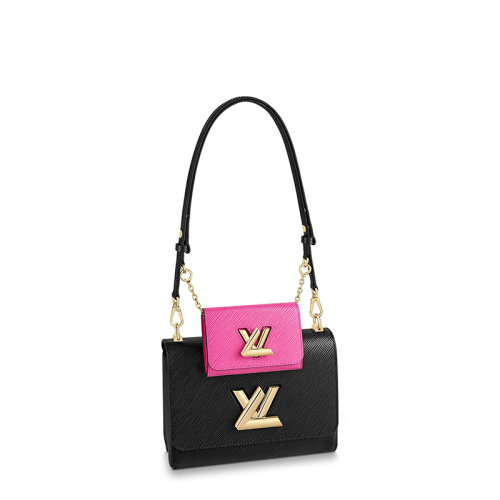 Louis Vuitton/路易威登 22春夏新款TWIST系列 女士中号黑色/紫红色水波纹皮革金色旋扣配可拆卸小袋斜跨多功能二合一单肩包M59885