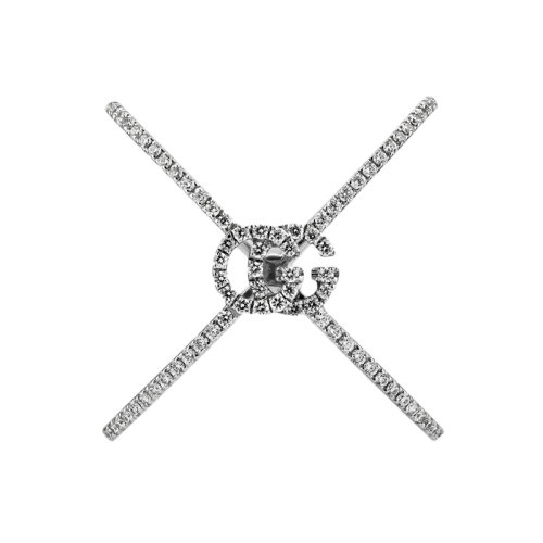 GUCCI/古驰 GG Running 18k金白金镶有钻石双G细节十字戒指 581978J85409066