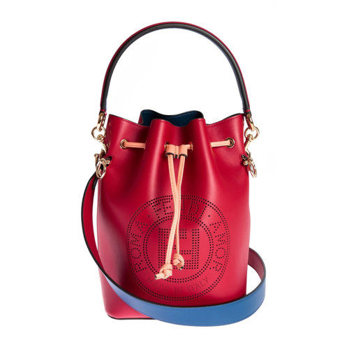 FENDI/芬迪 女士深蓝色牛皮镂空徽标抽绳开合可拆卸手提单肩包斜挎包手提包水桶包女包 8BT309-A7SQ 多色可选