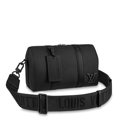 Louis Vuitton/路易威登 22春夏新款CITY KEEPALL系列 男士黑色牛皮革徽标黑扣配可拆卸肩带吊饰单肩斜挎包M59255