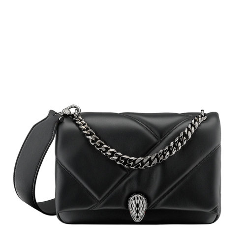 BVLGARI/宝格丽 SERPENTI CABOCHON系列 女士小号黑色绗缝小牛皮蛇首扣斜挎单肩包291087