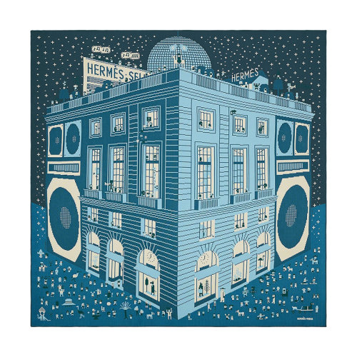 HERMES/爱马仕 22年早春新款 Carré H 100 Faubourg Party系列 男士拼色羊绒真丝混纺围巾H103808T06