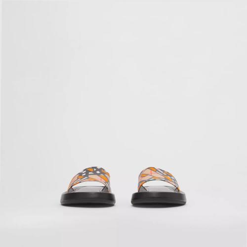  BURBERRY 22年秋冬 女士 专属标识印花棉麻帆布拖鞋 80561881