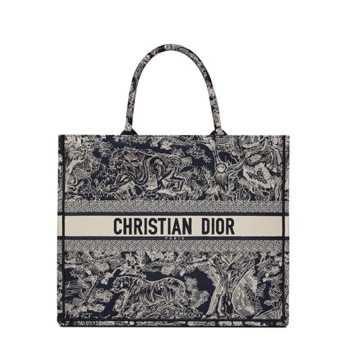 DIOR/迪奥 22春夏新款BOOK系列 女士大号蓝色织物反色效果茹伊印花刺绣徽标刺印单肩手提托特包M1286ZRGO_M928