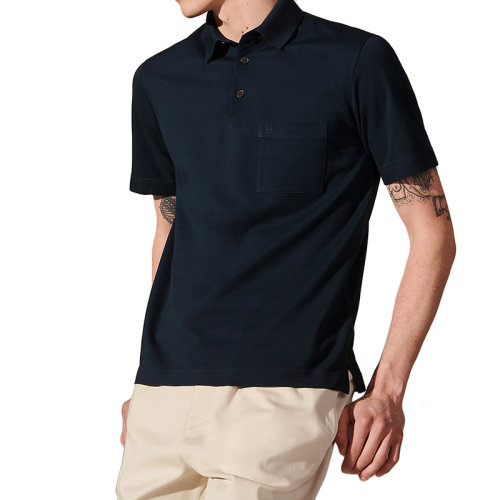 HERMES/爱马仕 22年秋冬新款 男士海洋蓝色纯棉H字刺绣短袖Polo衫H072325HA01XS