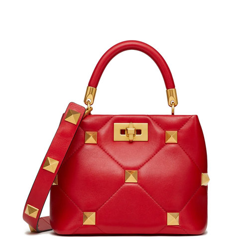 Valentino/华伦天奴 21新款 ROMAN STUD系列 女士小号红色绗缝小羊皮柳丁金属扣单肩斜挎手提包WW2B0I97BSFJU5