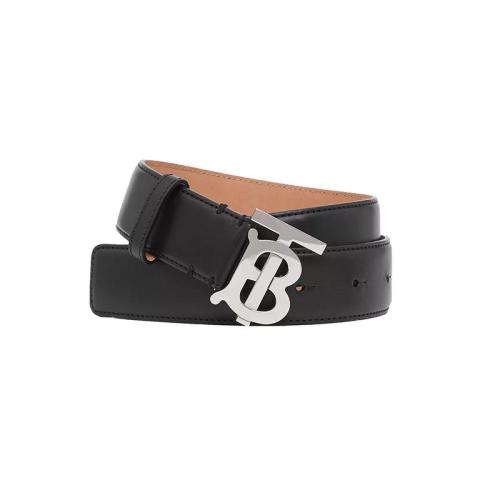 BURBERRY/博柏利 22年早春新款 女士黑色/钯金色小牛皮双面两用LOGO银扣腰带80465411