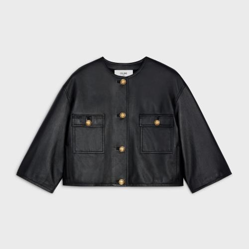  CELINE赛琳思琳 22年秋冬 女士 夹克 七分袖羊皮革短款夹克 2F330086H.38NO