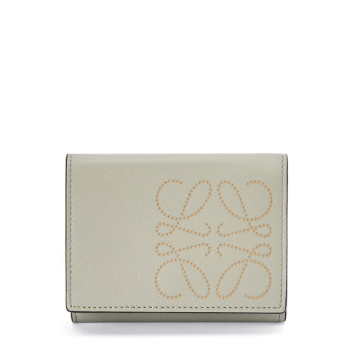 LOEWE/罗意威 20  Brand系列 女士浅绿色/深金色经典小牛皮徽标三折卡包0010593820