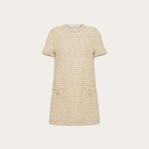  VALENTINO华伦天奴 22年秋冬 女士 连衣裙 ROBE EN GOLD COTTON TWEED 1B3VA0057BFO06
