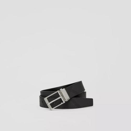  BURBERRY 22年秋冬 男士 双面两用炭灰色格纹拼皮革腰带 80649591