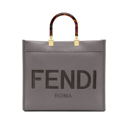 FENDI/芬迪  SUNSHINE系列 女士中号灰色小牛皮有机玻璃提手印刷徽标单肩手提包8BH386ABVLF1BZC