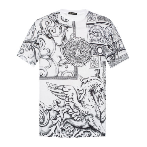 VERSACE/范思哲 男士白色棉质经典巴洛克图案印花圆领短袖上衣T恤 A79332-A228682-A701