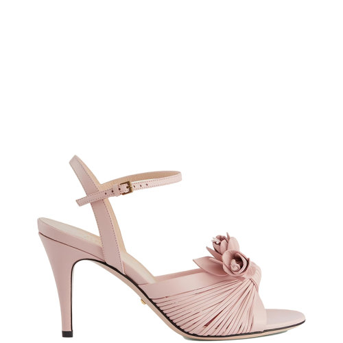 GUCCI/古驰 22年秋冬新款 Lovelight系列 女士淡粉色皮革花朵细节高跟凉鞋?707742C9D006910