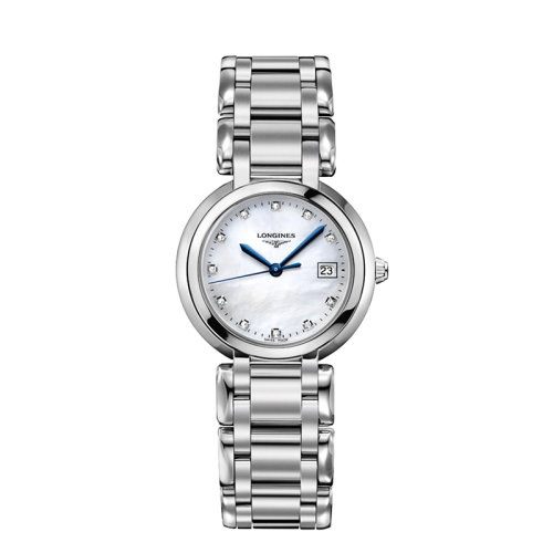 LONGINES/浪琴  心月系列白色珍珠贝母镶钻表盘钢带石英女士腕表30毫米 L8.112.4.87.6