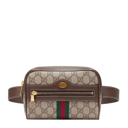 GUCCI 古驰   Ophidia系列走秀款 蔡依林同款 女士棕色帆布/配皮双G小号时尚胸包腰包 腰带长可选