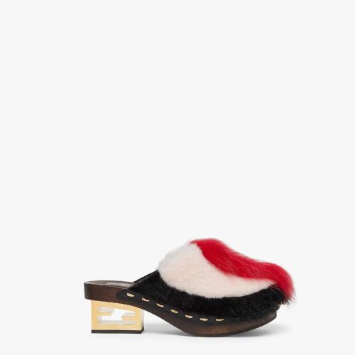  FENDI芬迪 22年秋冬 女士 中跟凉鞋 红色狐狸皮草中跟木底鞋 8Z8388ALJ1F1JFY