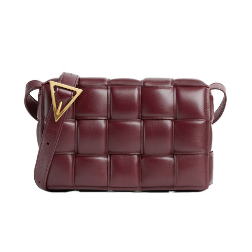 Bottega Veneta/葆蝶家 22新款 女士巴罗洛紫色绗缝羔羊皮饰有Intreccio图案金属搭扣金色饰面单肩包591970VCQR12247