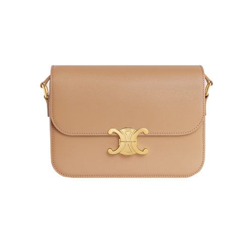 CELINE/赛琳 22新款 CLASSIC TRIOMPHE系列 女士暖沙色缎面小牛皮金色金属搭扣开合调节肩带单肩包187363BF4.03DL
