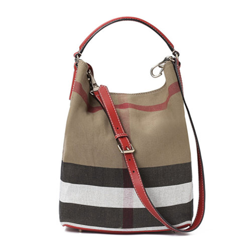 BURBERRY/博柏利  女包 大号经典 格纹帆布单肩包手提包水桶包子母包
