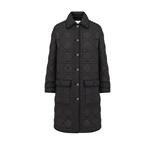 DIOR/迪奥 22年春夏新款 女士黑色涤纶绗缝塔夫绸科技面料超大藤格纹大衣227M39A2827_X9000