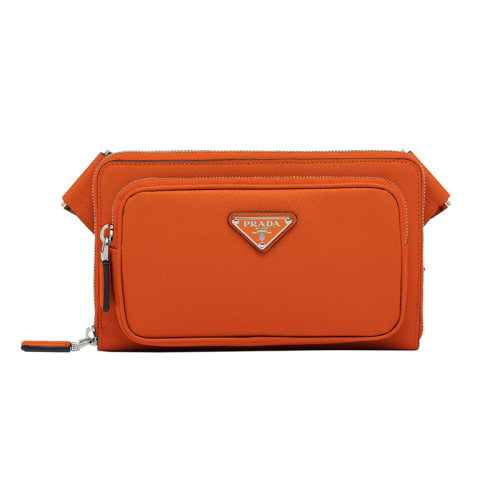 PRADA/普拉达 22新款 男士木瓜色saffiano皮革调节编织肩带珐琅徽标拉链开合单肩包2VH156_9Z2_F00Y3_V_OOO