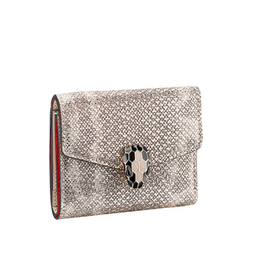 BVLGARI/宝格丽 SERPENTI FOREVER系列 浅灰色蛇皮珐琅玛瑙蛇首按扣钱包 289205