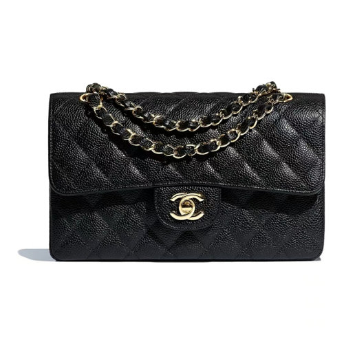 CHANEL/香奈儿 女士单肩包cf黑金经典小牛皮荔枝纹斜跨包小号