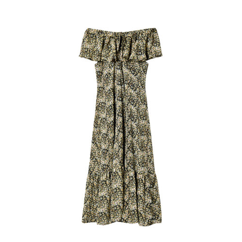 GeleiStory/GeleiStory 夏新款修身高腰显瘦波西米亚印花一字领连衣裙 女装>女士裙装>女士连衣裙