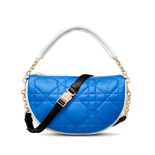 DIOR/迪奥 22新款DIOR VIBE系列 女士小号荧光蓝小羊皮绗缝藤格纹配金扣单肩斜挎手提拉链包M7200ODDO_M808