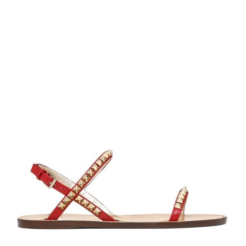 Valentino/华伦天奴  女士时尚红色小牛皮一字平跟鞋凉鞋女鞋