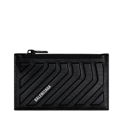 Balenciaga/巴黎世家 22春夏新款CAR系列 男士黑色粒面牛皮革长款零钱包卡夹6637142103I1000