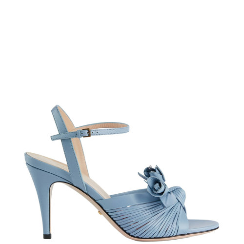 GUCCI/古驰 22年秋冬新款 Lovelight系列 女士浅蓝色皮革花朵细节高跟凉鞋707742C9D004914