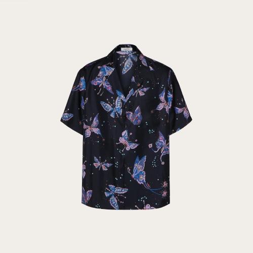  VALENTINO华伦天奴 22年秋冬 男士 短袖衬衫 CHEMISE EN SOIE IMPRIMé VALENTINO UTOPIA BUTT