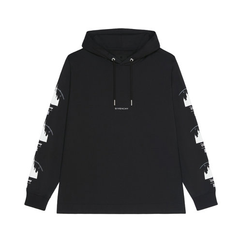 Givenchy/纪梵希 22年秋冬新款 迪士尼联名系列 男女同款黑色纯棉城堡图案印花连帽衫卫衣BM71EZ3Y6B-001