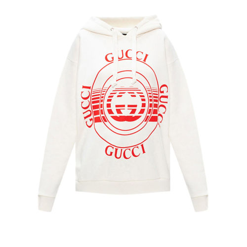 GUCCI/古驰  古琦女装 女士白色棉质时尚图案LOGO印花连帽卫衣 615061 XJCRR 9104