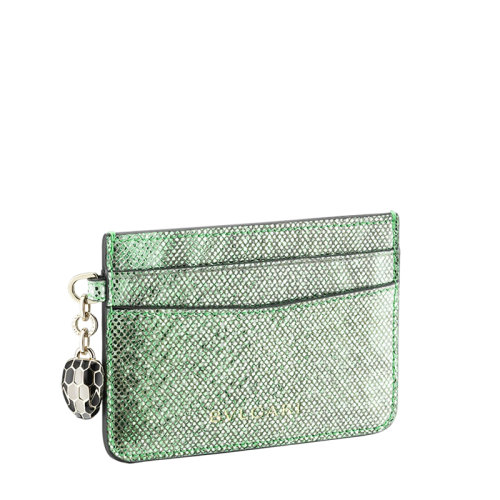 BVLGARI/宝格丽 21新款 SERPENTI FOREVER系列 女士薄荷色蛇皮徽标黑白珐琅蛇头卡片夹290122