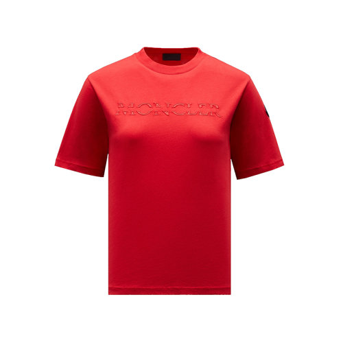 Moncler/蒙克莱 22年秋冬新款 女士真红色纯棉刺绣标志短袖T恤H20938C00017829H8463