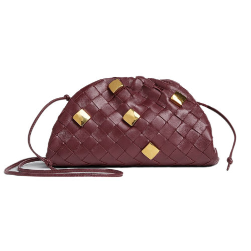 Bottega Veneta/葆蝶家 22新款 女士迷你巴罗洛紫色羔羊皮编织皮革黄铜饰面金属装饰磁扣开合单肩斜挎包717317V2FX12250