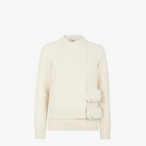 FENDI芬迪 22年秋冬 女士 针织衫 白色羊绒和羊毛套头衫 FZX879AMDAF1J7C