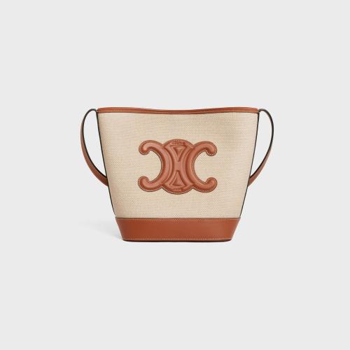  CELINE赛琳思琳 22年秋冬 女士 单肩包 BUCKET小号TRIOMPHE织物牛皮革水桶包 198242EFL.02NT