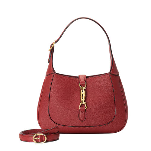 GUCCI/古驰 22春夏新款Jackie 1961系列 女士小号红色皮革金扣单肩斜挎腋下包手提包636709AZB0G6420