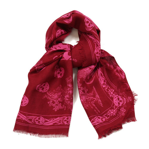Alexander McQueen/亚历山大麦昆 暗红色-玫粉色骷髅图案 丝巾 5285713A34Q 5172