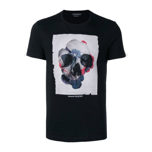Alexander McQueen/亚历山大麦昆  男装 服饰 棉质时尚彩色骷髅头印花 男士短袖T恤