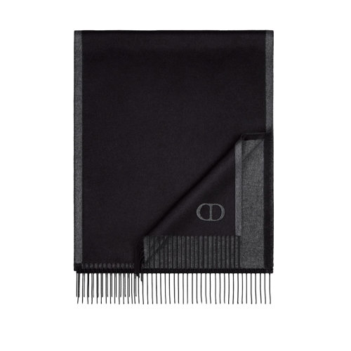 DIOR/迪奥 22年春夏新款 黑色/灰色桑蚕丝CD Icon刺绣流苏双面围巾93E0015DH001_C988