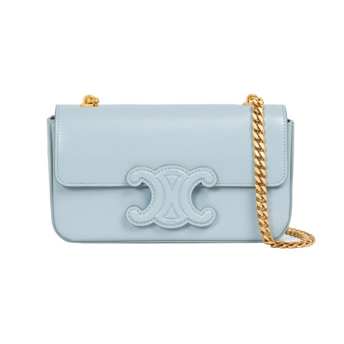 CELINE/赛琳 22新款 TRIOMPHE系列 女士冰蓝色缎面小牛皮金色链条单肩斜挎包199243BF4.07IC